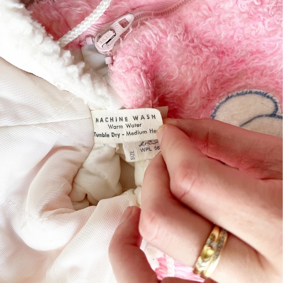 VINTAGE Pink Fuzzy Hooded Onesie with Teddy Bear - Picture 9 of 11